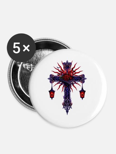 Dunkles Rosenkreuz-Laterne - Buttons groß 56 mm (5er Pack) - Weiß