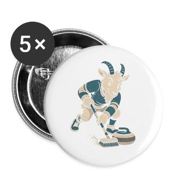 Curling Ziege Besen und Stein Curler Herren Damen - Buttons groß 56 mm (5er Pack) - Weiß - Vorne