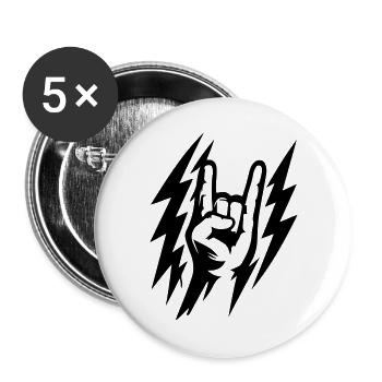 Rock Handzeichen Blitze Symbol Schwarz - Buttons groß 56 mm (5er Pack) - Weiß - Vorne