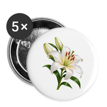 Weiße Lilienblüte mit Tau - Buttons groß 56 mm (5er Pack) - Weiß - Vorne