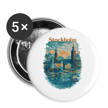 Stockholm Silhouette – Stolz & Liebe für Deine Sta - Buttons groß 56 mm (5er Pack) - Weiß - Vorne