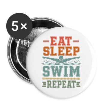  Schwimmer schwimmen Repeat-Swim Pool-fun Vintage - Buttons groß 56 mm (5er Pack) - Weiß - Vorne