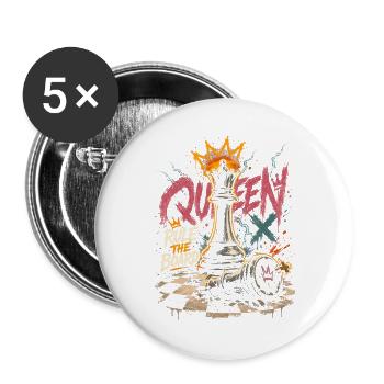 Damen Schachspieler Schachspiel Schachbrett Schach - Buttons groß 56 mm (5er Pack) - Weiß - Vorne