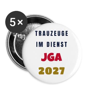 Trauzeuge im Dienst JGA 2027 Junggesellenabschied - Buttons groß 56 mm (5er Pack) - Weiß - Vorne