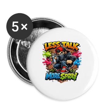 Weniger reden, mehr Graffiti sprühen, Streetwear, Rebel-T-Shirt - Buttons groß 56 mm (5er Pack) - Weiß - Vorne