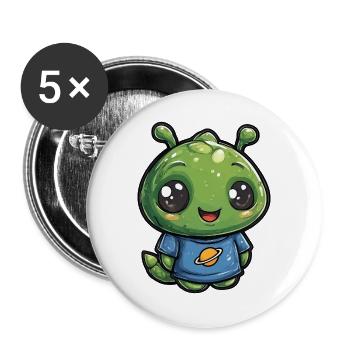 Kleiner Planetenfreund Alien Shirt - Buttons groß 56 mm (5er Pack) - Weiß - Vorne