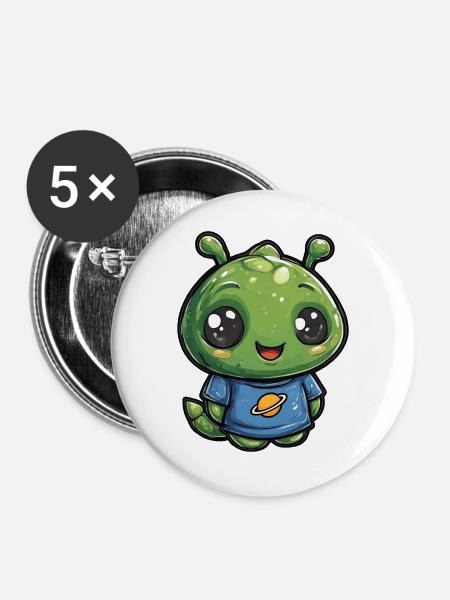 Kleiner Planetenfreund Alien Shirt - Buttons groß 56 mm (5er Pack) - Weiß