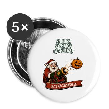 Endlich Weihnachten statt Halloween - Buttons groß 56 mm (5er Pack) - Weiß - Vorne