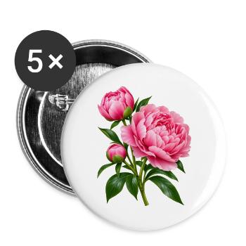 Rosa Pfingstrosenblütenstrauß - Buttons groß 56 mm (5er Pack) - Weiß - Vorne