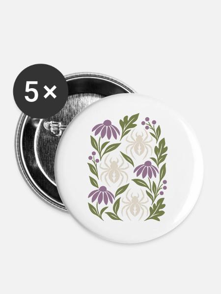 Botanische Spinnen - Buttons groß 56 mm (5er Pack) - Weiß