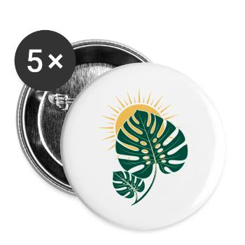 Monstera Blatt mit Sonne – Boho Botanical - Buttons groß 56 mm (5er Pack) - Weiß - Vorne