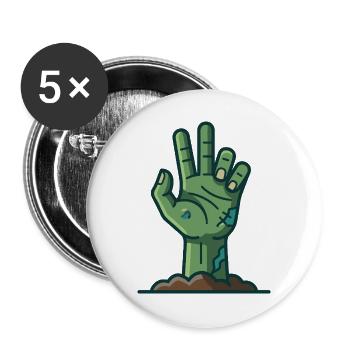 Grüne Zombie-Hand taucht aus dem Boden auf - Buttons groß 56 mm (5er Pack) - Weiß - Vorne