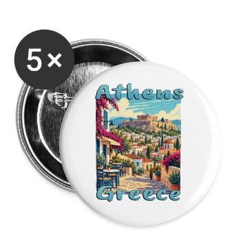 Griechenland Urlaub Athen Akropolis Mittelmeer - Buttons groß 56 mm (5er Pack) - Weiß - Vorne