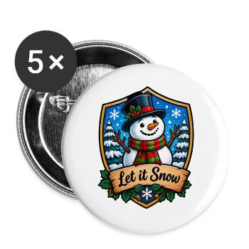 Let it Snow Schneemann Shield - Buttons groß 56 mm (5er Pack) - Weiß - Vorne