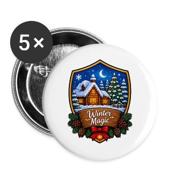 Winterzauberwald Chalet Schild - Buttons groß 56 mm (5er Pack) - Weiß - Vorne