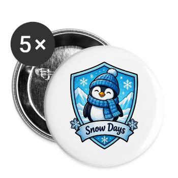 Schnee-Pinguin im Schild - Buttons groß 56 mm (5er Pack) - Weiß - Vorne