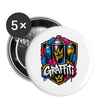 Graffiti Krone Spray Kunst - Buttons groß 56 mm (5er Pack) - Weiß - Vorne