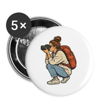Reisefotografin mit Kamera - Buttons groß 56 mm (5er Pack) - Weiß - Vorne