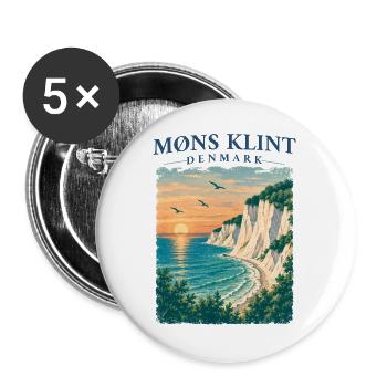 Møns Klint Dänemark Kreidefelsen Ostsee Retro - Buttons groß 56 mm (5er Pack) - Weiß - Vorne