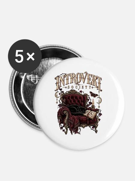 Introvert Society – Gothic Katze - Buttons groß 56 mm (5er Pack) - Weiß