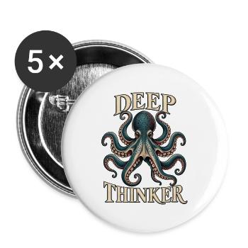 Deep Thinker – Vintage Oktopus - Buttons groß 56 mm (5er Pack) - Weiß - Vorne