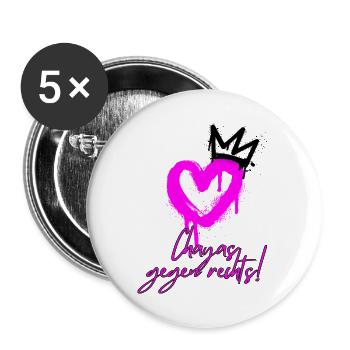 CHAYAS GEGEN RECHTS, PINKES HERZ, ANTIFASCHISMUS - Buttons groß 56 mm (5er Pack) - Weiß - Vorne