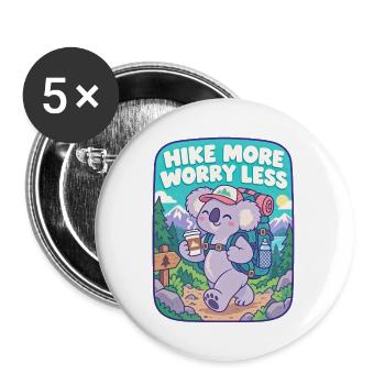 Koala Wanderlust – Mehr Weg Weniger Sorgen - Buttons groß 56 mm (5er Pack) - Weiß - Vorne
