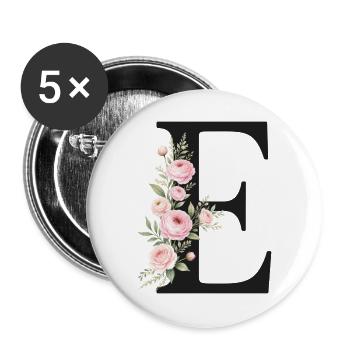 E Buchstabe Monogram Floral - Buttons groß 56 mm (5er Pack) - Weiß - Vorne