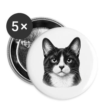 Schwarzweiß Katzenporträt - Buttons groß 56 mm (5er Pack) - Weiß - Vorne