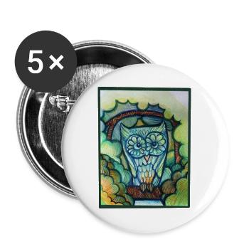 Eule in Blühen: Bunte Traumlandschaft - Buttons groß 56 mm (5er Pack) - Weiß - Vorne
