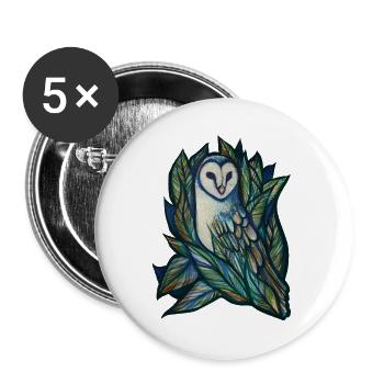 Eulenküken im grünen Wirbel - Buttons groß 56 mm (5er Pack) - Weiß - Vorne