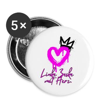 LINKE ZECKE MIT HERZ, ANTIFASCHISMUS, GEGEN RECHTS - Buttons groß 56 mm (5er Pack) - Weiß - Vorne
