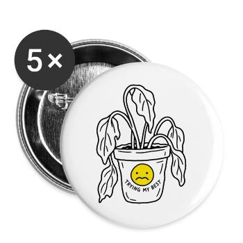 Pflanze mit traurigem Gesicht – Trying my Best - Buttons groß 56 mm (5er Pack) - Weiß - Vorne