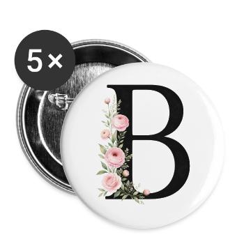 B Buchstabe Monogram Floral - Buttons groß 56 mm (5er Pack) - Weiß - Vorne