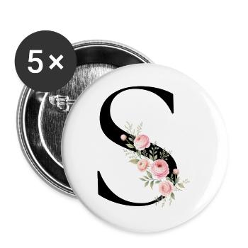 S Buchstabe Monogram Floral - Buttons groß 56 mm (5er Pack) - Weiß - Vorne