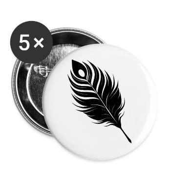 Pfauenfeder - Buttons groß 56 mm (5er Pack) - Weiß - Vorne