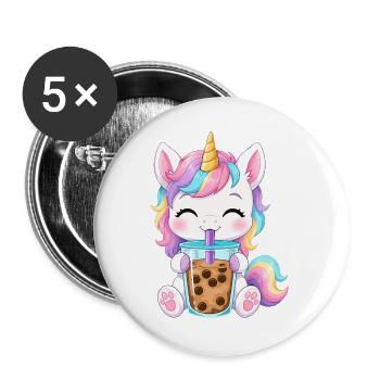 Niedlicher Einhorn mit Bubble Tea - Buttons groß 56 mm (5er Pack) - Weiß - Vorne