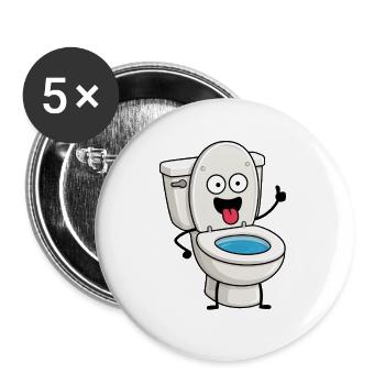 Süße lustige Toilette – Lächelnde Badezimmer-Zeichentrickfigur Chara - Buttons groß 56 mm (5er Pack) - Weiß - Vorne