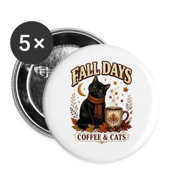 Herbsttage Kaffee und Katzen Herbst - Buttons groß 56 mm (5er Pack) - Weiß - Vorne