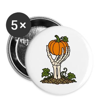 Halloween Skelett Hand Kürbis Erde Grusel Shirt - Buttons groß 56 mm (5er Pack) - Weiß - Vorne