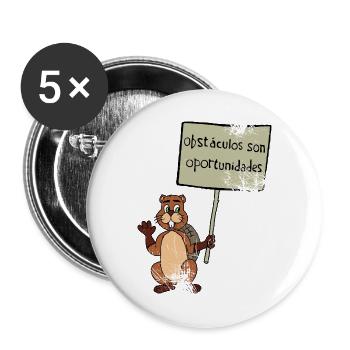 Hindernisse sind Chancen - Biber sieht nur Chancen - Buttons groß 56 mm (5er Pack) - Weiß - Vorne