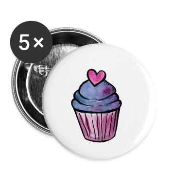 Aquarell Cupcake-Herz - Buttons groß 56 mm (5er Pack) - Weiß - Vorne