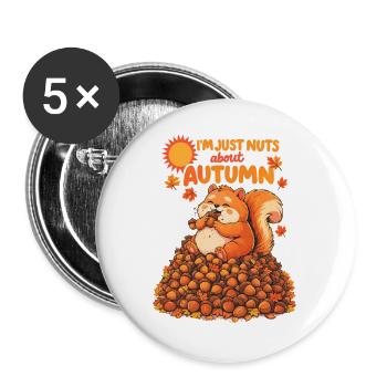 Nuts About Autumn | Dickes Eichhörnchen Design - Buttons groß 56 mm (5er Pack) - Weiß - Vorne