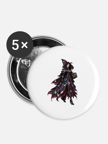 Farbige Hexenkappe mit Flügeln - Buttons groß 56 mm (5er Pack) - Weiß