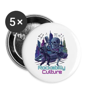 Neon Rockabilly SciFi Kultur - Buttons groß 56 mm (5er Pack) - Weiß - Vorne