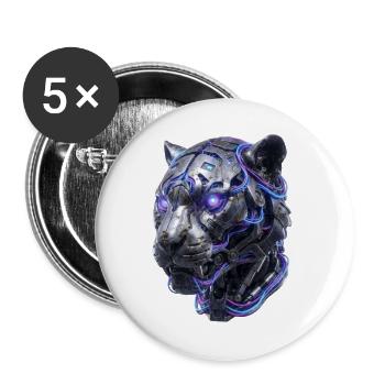Neon-Tiger Kopf - Buttons groß 56 mm (5er Pack) - Weiß - Vorne