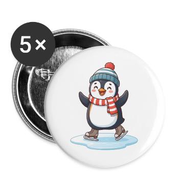 Eistanz-Pinguin-Charme - Buttons groß 56 mm (5er Pack) - Weiß - Vorne
