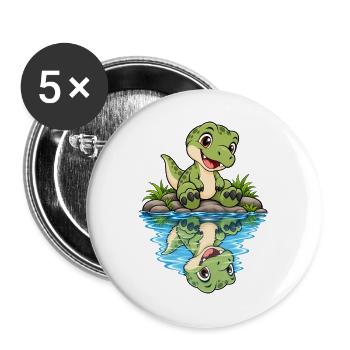 Kleiner Krokodil am Teich - Buttons groß 56 mm (5er Pack) - Weiß - Vorne