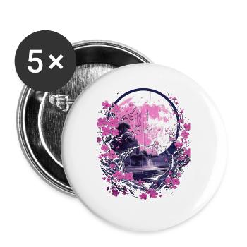 japanese cherry blossom Kirschblüten & Mond Japan - Buttons groß 56 mm (5er Pack) - Weiß - Vorne