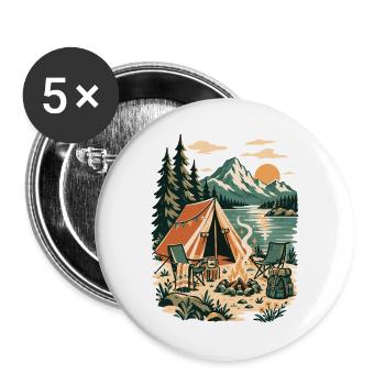 Waldcamping am Bergsee - Buttons groß 56 mm (5er Pack) - Weiß - Vorne